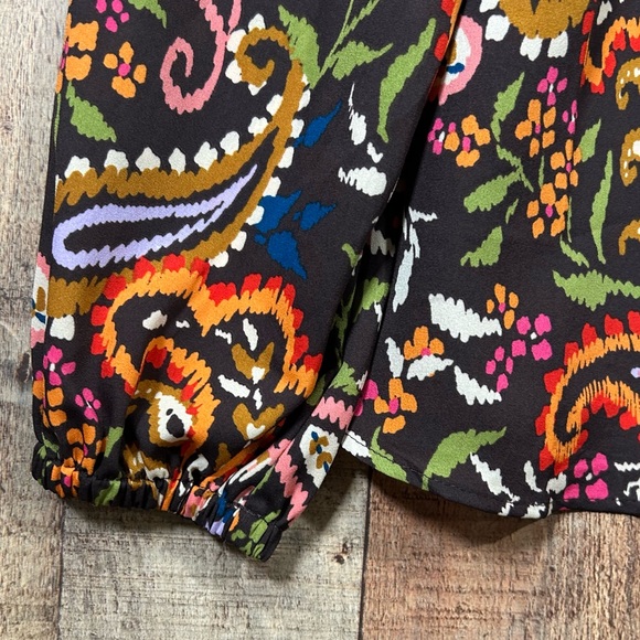 Belle Boho Kim Gravel Brown Paisley Blouse L Boho Floral Top Long Sleeve Office - Picture 4 of 6